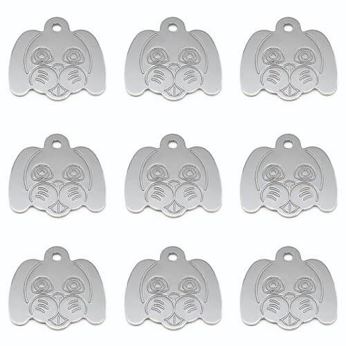 Wholesale pack of 100 personalized dog head pattern pet ID tags in various colors, showcasing their reflective and durable aluminum design.